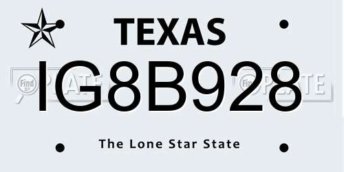 IG8B928 Texas License Plate