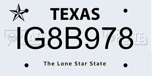 IG8B978 Texas License Plate