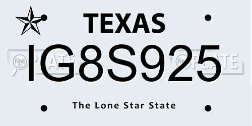 IG8S925 Texas License Plate