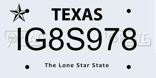 IG8S978 Texas License Plate