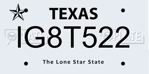 IG8T522 Texas License Plate