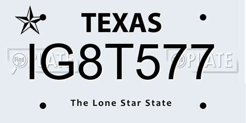 IG8T577 Texas License Plate