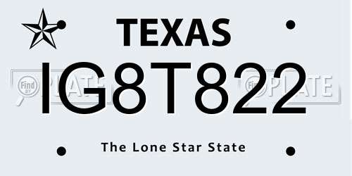 IG8T822 Texas License Plate