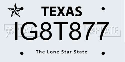 IG8T877 Texas License Plate