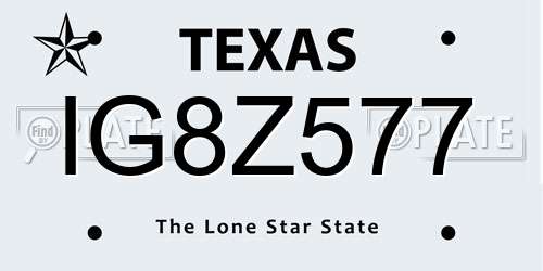 IG8Z577 Texas License Plate
