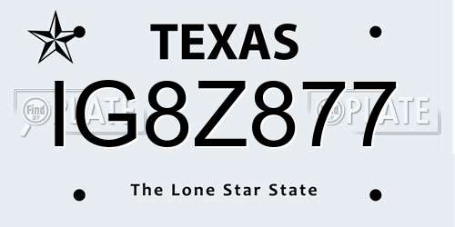 IG8Z877 Texas License Plate