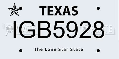 IGB5928 Texas License Plate