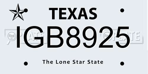 IGB8925 Texas License Plate