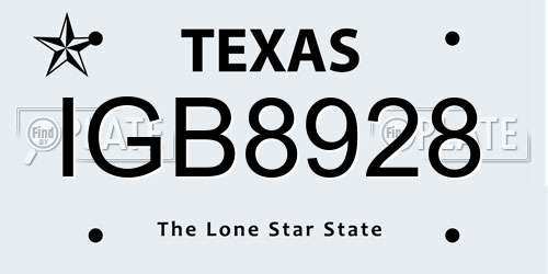 IGB8928 Texas License Plate
