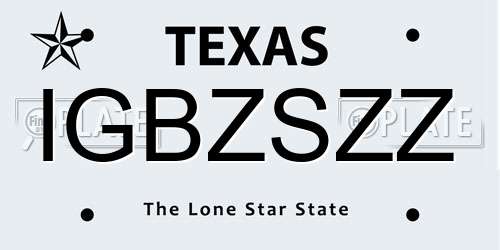 IGBZSZZ Texas License Plate