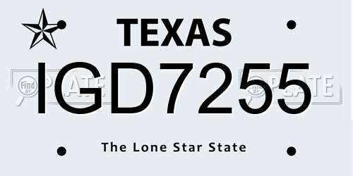 IGD7255 Texas License Plate