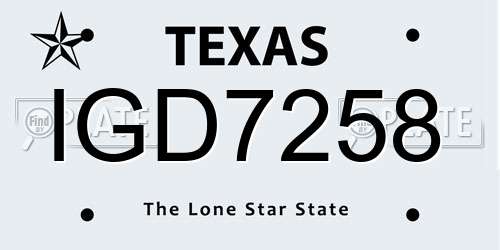 IGD7258 Texas License Plate