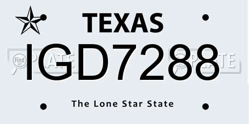 IGD7288 Texas License Plate