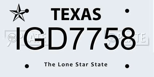 IGD7758 Texas License Plate