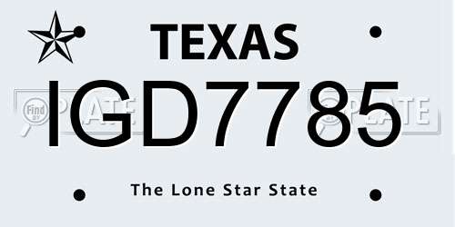 IGD7785 Texas License Plate