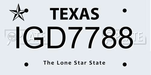 IGD7788 Texas License Plate