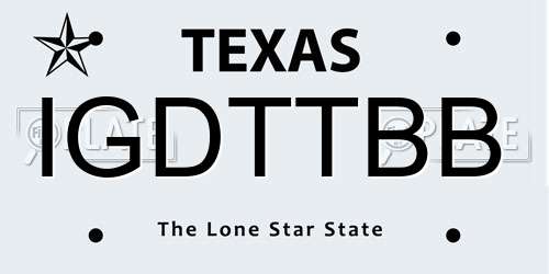 IGDTTBB Texas License Plate