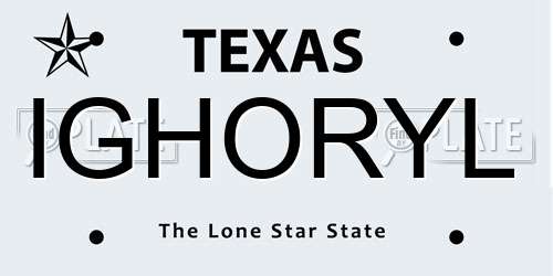 IGHORYL Texas License Plate