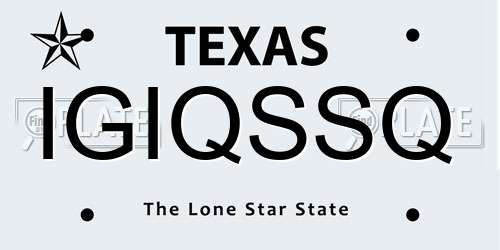 IGIQSSQ Texas License Plate