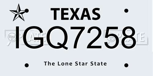 IGQ7258 Texas License Plate