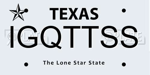 IGQTTSS Texas License Plate