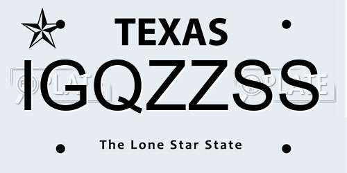 IGQZZSS Texas License Plate