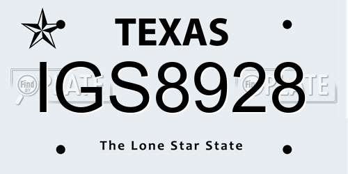 IGS8928 Texas License Plate