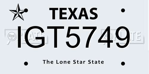 IGT5749 Texas License Plate