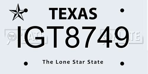IGT8749 Texas License Plate