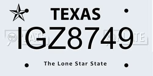 IGZ8749 Texas License Plate