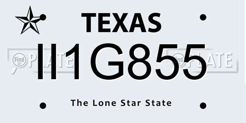 II1G855 Texas License Plate