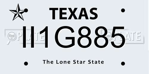 II1G885 Texas License Plate