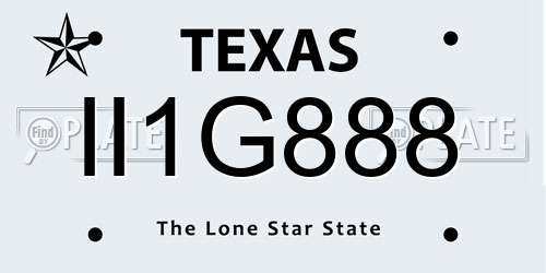 II1G888 Texas License Plate