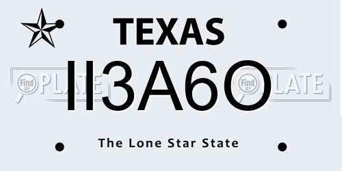 II3A6O Texas License Plate