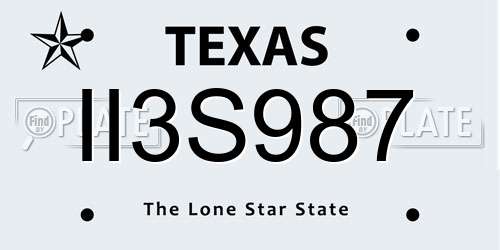 II3S987 Texas License Plate