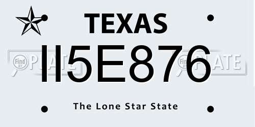 II5E876 Texas License Plate
