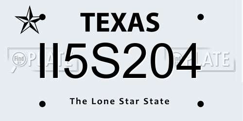 II5S204 Texas License Plate