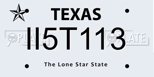 II5T113 Texas License Plate
