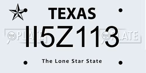 II5Z113 Texas License Plate