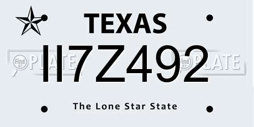 II7Z492 Texas License Plate