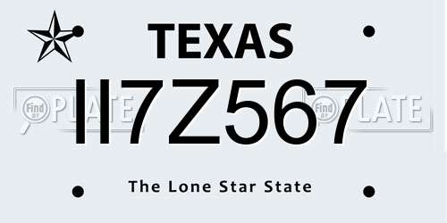 II7Z567 Texas License Plate