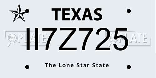 II7Z725 Texas License Plate