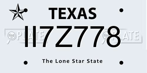 II7Z778 Texas License Plate