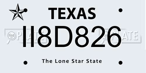 II8D826 Texas License Plate