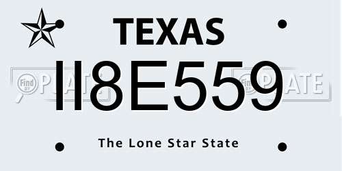 II8E559 Texas License Plate