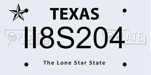 II8S204 Texas License Plate