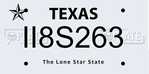 II8S263 Texas License Plate