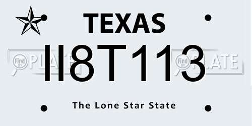 II8T113 Texas License Plate