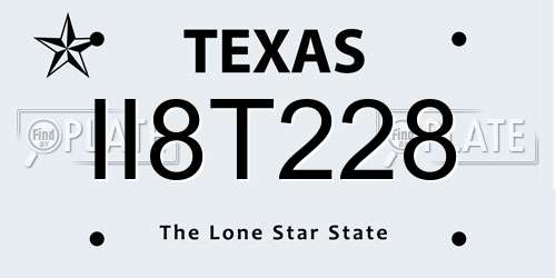 II8T228 Texas License Plate