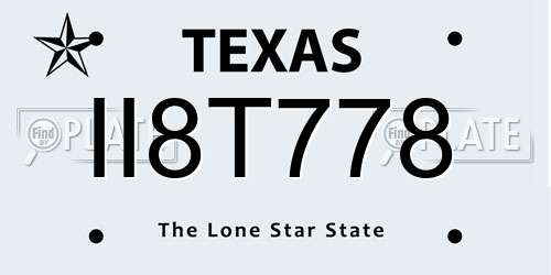 II8T778 Texas License Plate